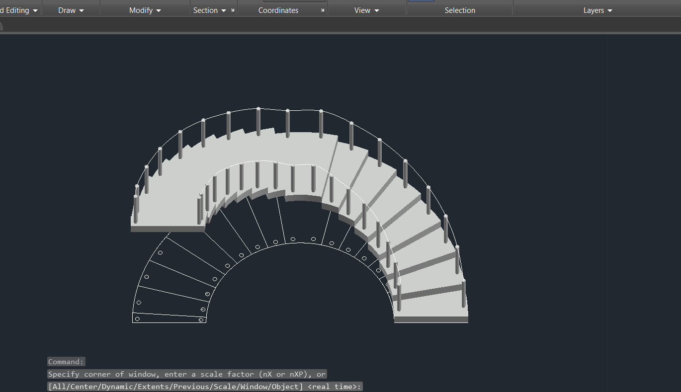 مدلینگ و سه بعدی کردن پله گرد در اتوکد